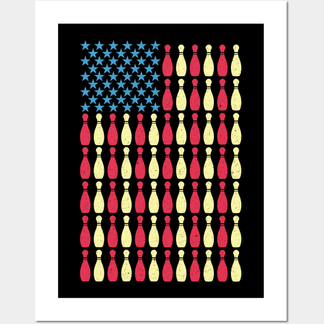 Patriotic Bowling US Flag Gift Wall Art by Teewyld